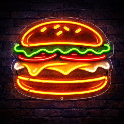 Hamburger Neon Tabela – Fast Food LED Duvar Dekoru