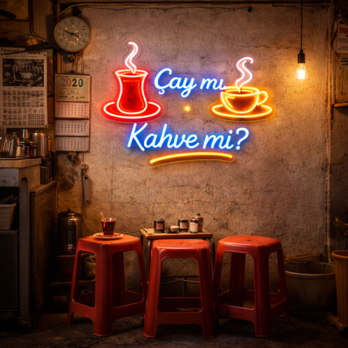 Çay mı Kahve mi? LED Neon Tabela – Kafe & Çay Ocağı Duvar Dekoru