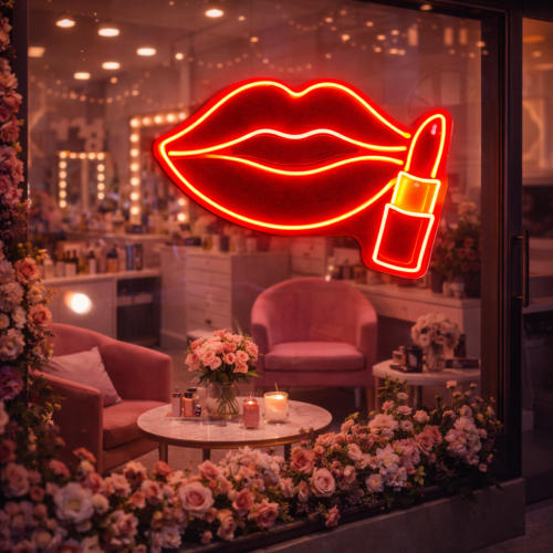 Make Up Neon Tabela – Kırmızı Dudak & Ruj LED Duvar Dekoru
