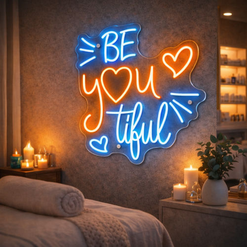 Be You Tiful Kalpli Neon Tabela - Güzellik Salonu LED Duvar Yazısı - Işıklı Dekor - Beatiful Neon Tabela