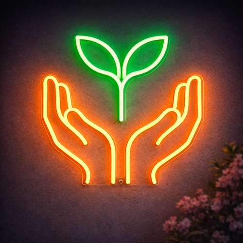 Doğal Bakım Neon Tabela – Filizli El LED Duvar Dekoru - Güzellik Salonu Decor Neon Tabela