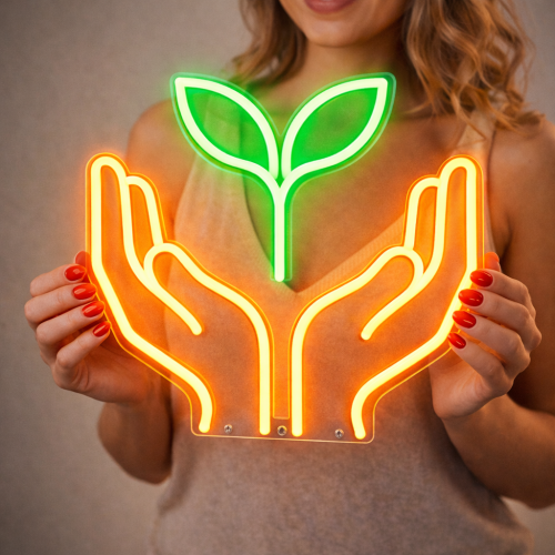 Doğal Bakım Neon Tabela – Filizli El LED Duvar Dekoru - Güzellik Salonu Decor Neon Tabela